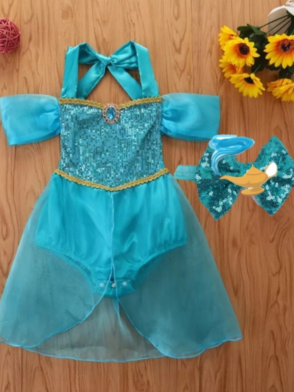 Princess Jasmine Dress Baby Girls Sequin Romper Dress Jumpsuit costume clothes